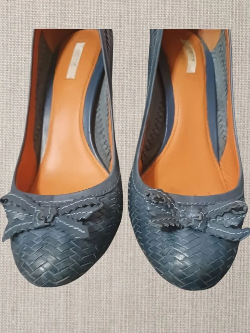Geox Respira Womens Leather Bow Detail Woven Pattern High Heels Blue size 38.5